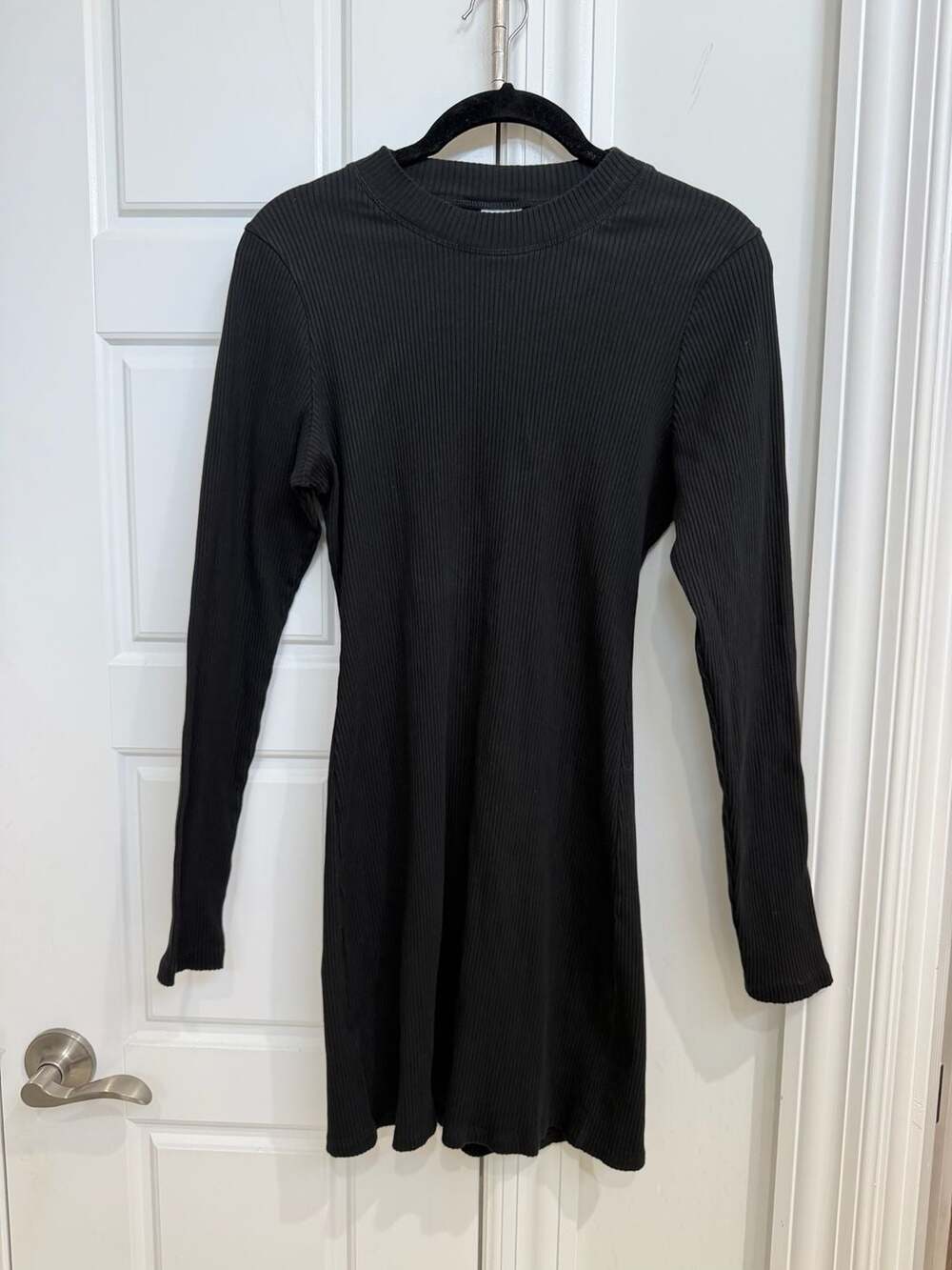 PINK Victoria’s Secret Black Ribbed Long Sleeve Mini Dress Size M